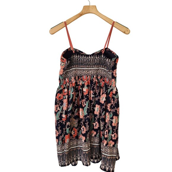 Band Of Gypsies Floral Bustier Mini Dress Navy Coral Boho Cottagecore Cute - Picture 2 of 12